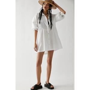 Free People's Hannah Poplin Boxy Button-Up Mini Dress in Ivory: XS